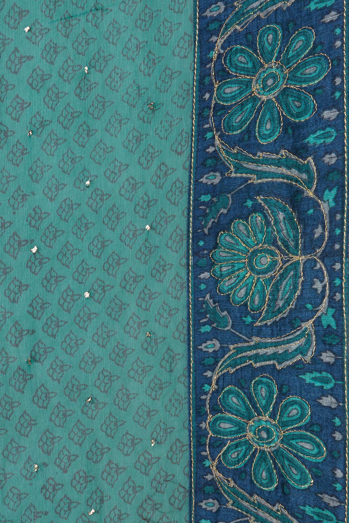 Border image of Green Dual Tone Mysore Chiffon Saree with Embroidery on the body and Embroidery Border. 