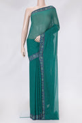 Green Dual Tone Mysore Chiffon Saree with Embroidery on the body and Embroidery Border.  displayed on a mannequin