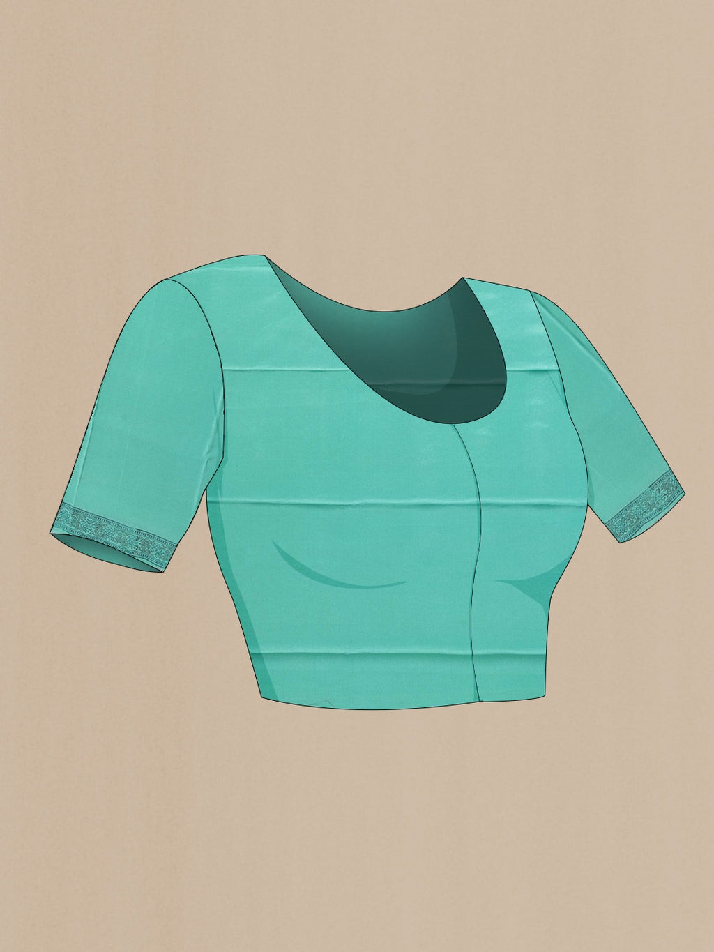 Close up image of the blouse of Sea Green Dual Tone Mysore Chiffon Saree with Embroidery on the body and Embroidery Border. 