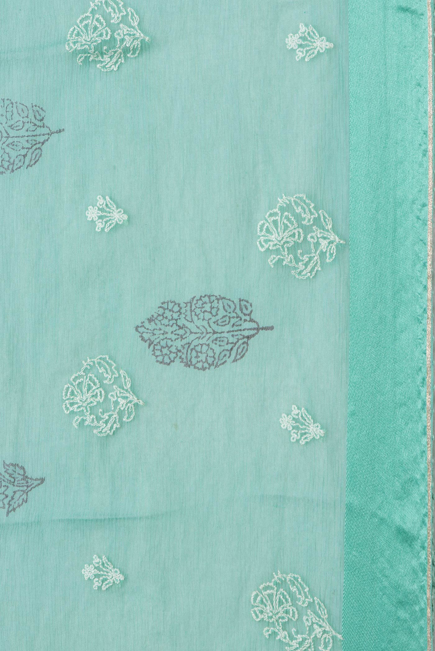 Border image of Sea Green Dual Tone Mysore Chiffon Saree with Embroidery on the body and Embroidery Border. 