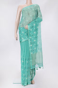 Sea Green Dual Tone Mysore Chiffon Saree with Embroidery on the body and Embroidery Border.  displayed on a mannequin
