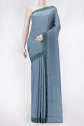 Grey Dual Tone Mysore Crepe Saree with Printed design on the body and Embroidery Border displayed on a mannequin