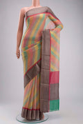 Multi Color Mysore Chiffon Saree with Printed design on the body and Embroidery Border displayed on a mannequin