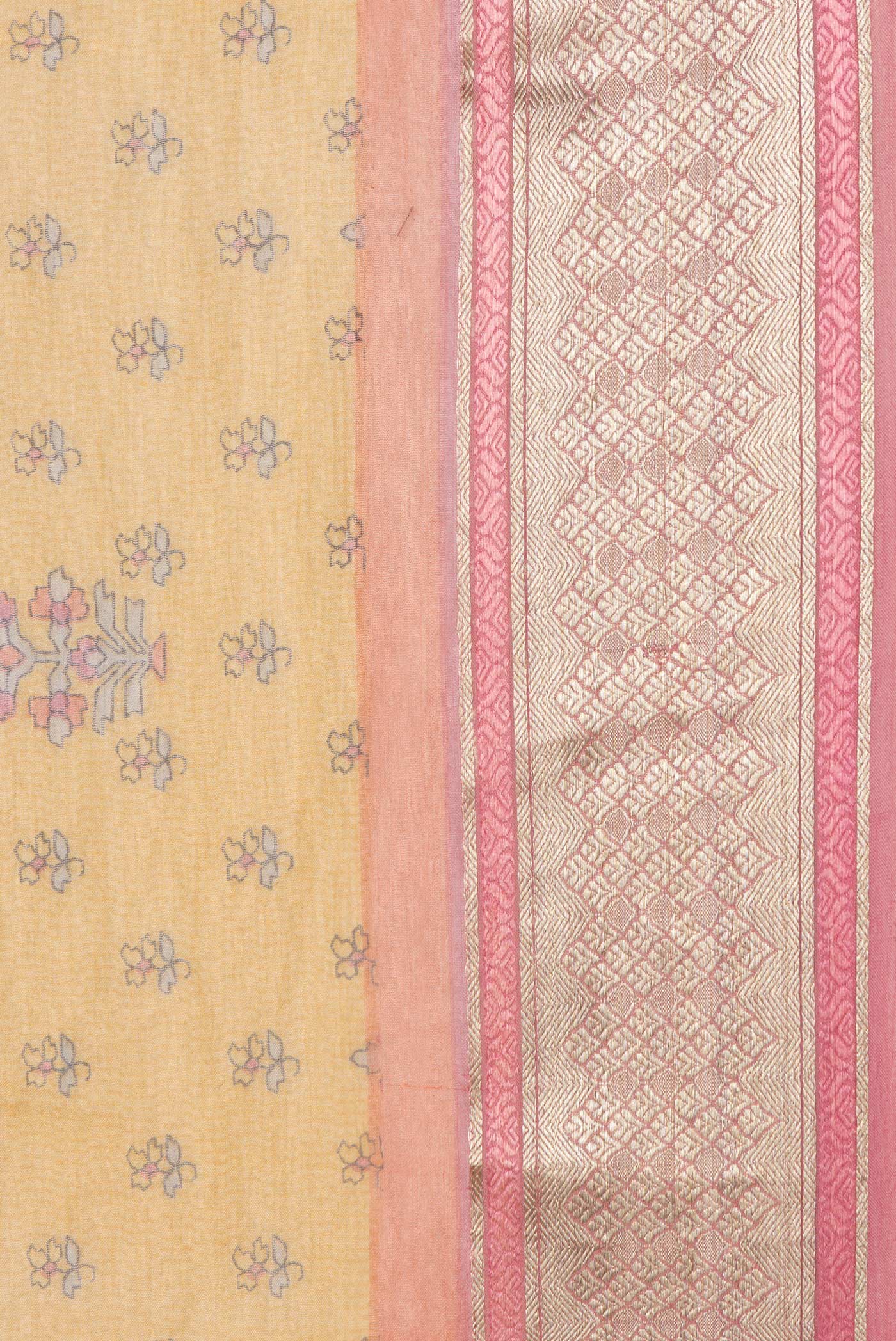 Border image of Mustard Dual Tone Mysore Chiffon Saree with Printed design on the body and Zari Border. 