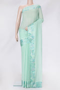 Sea Green Dual Tone Mysore Chiffon Saree with Plain Body and Thread Border.  displayed on a mannequin