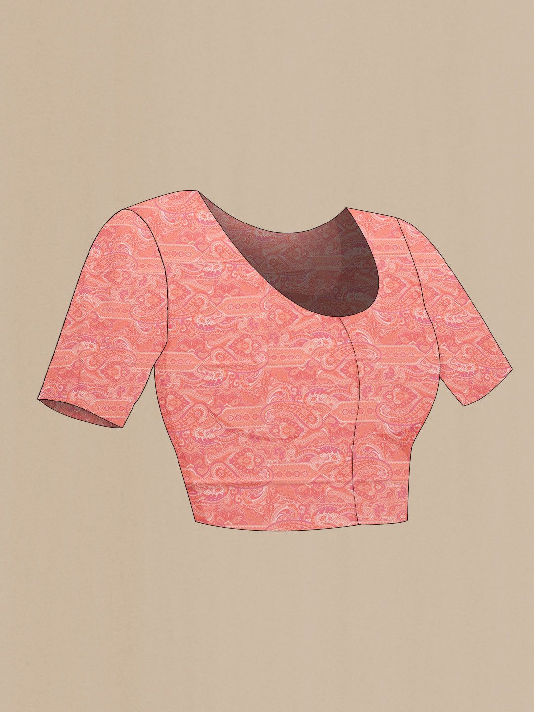 Close up image of the blouse of Pink Dual Tone Mysore Chiffon Saree with Plain Body and Printed Border. 
