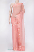 Pink Dual Tone Mysore Chiffon Saree with Plain Body and Printed Border.  displayed on a mannequin