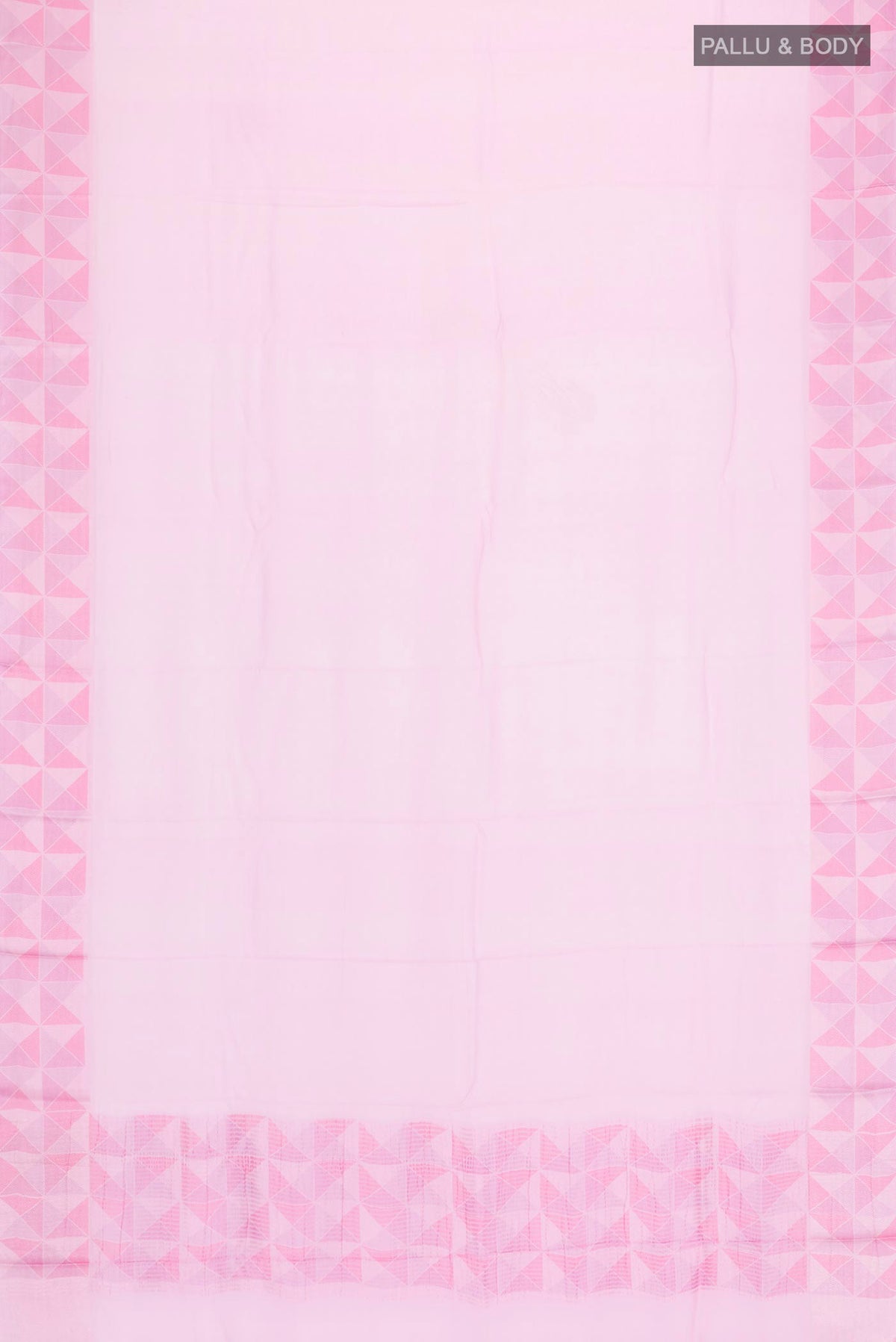 Flat view of Rose pink Mysore Chiffon Saree with Plain Body and Embroidery Border