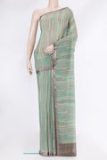 Sea Green Dual Tone Mysore Chiffon Saree with Printed design on the body and Zari Border.  displayed on a mannequin