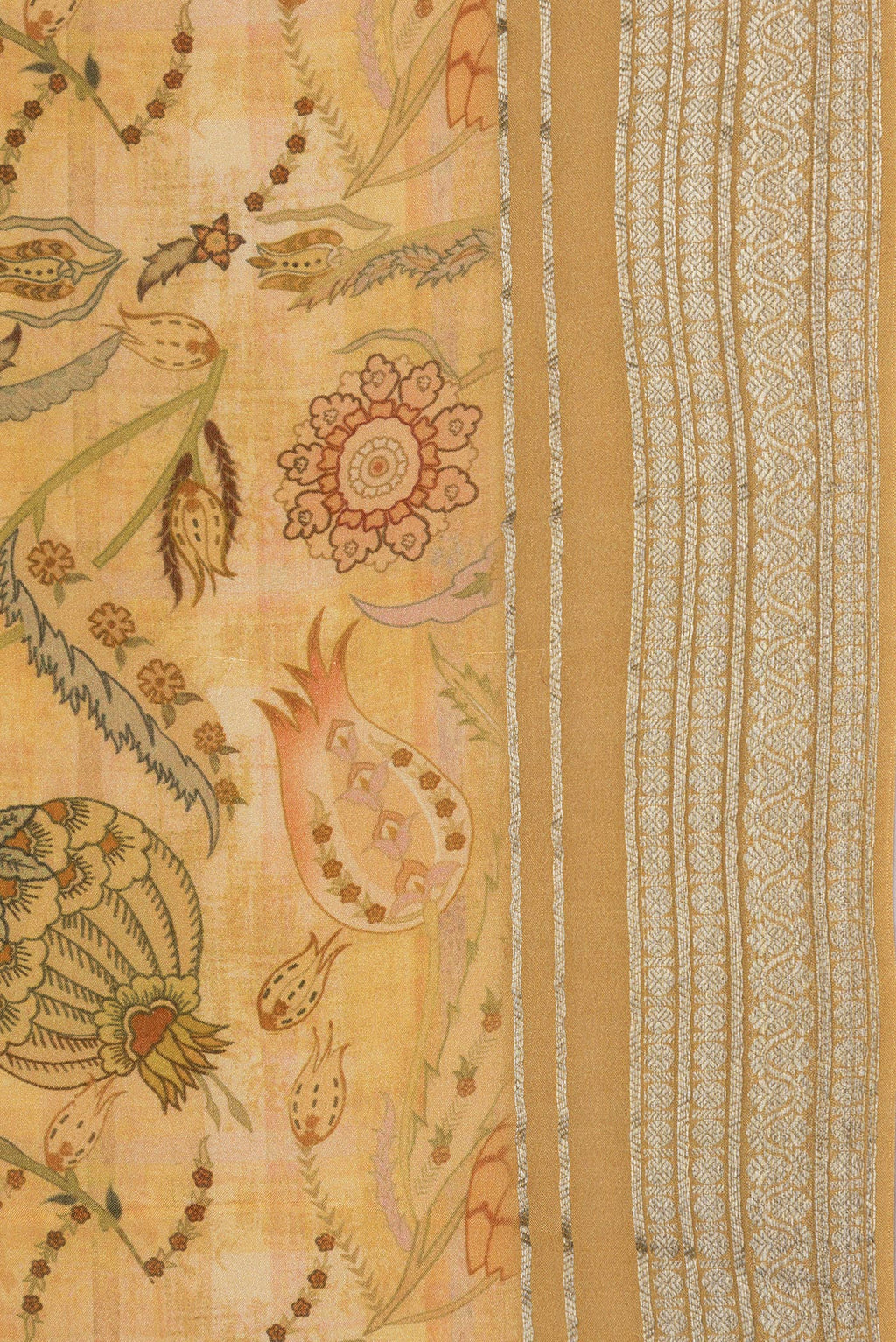 Border image of Sandal Dual Tone Mysore Crepe Saree with Printed design on the body and Zari Border. 