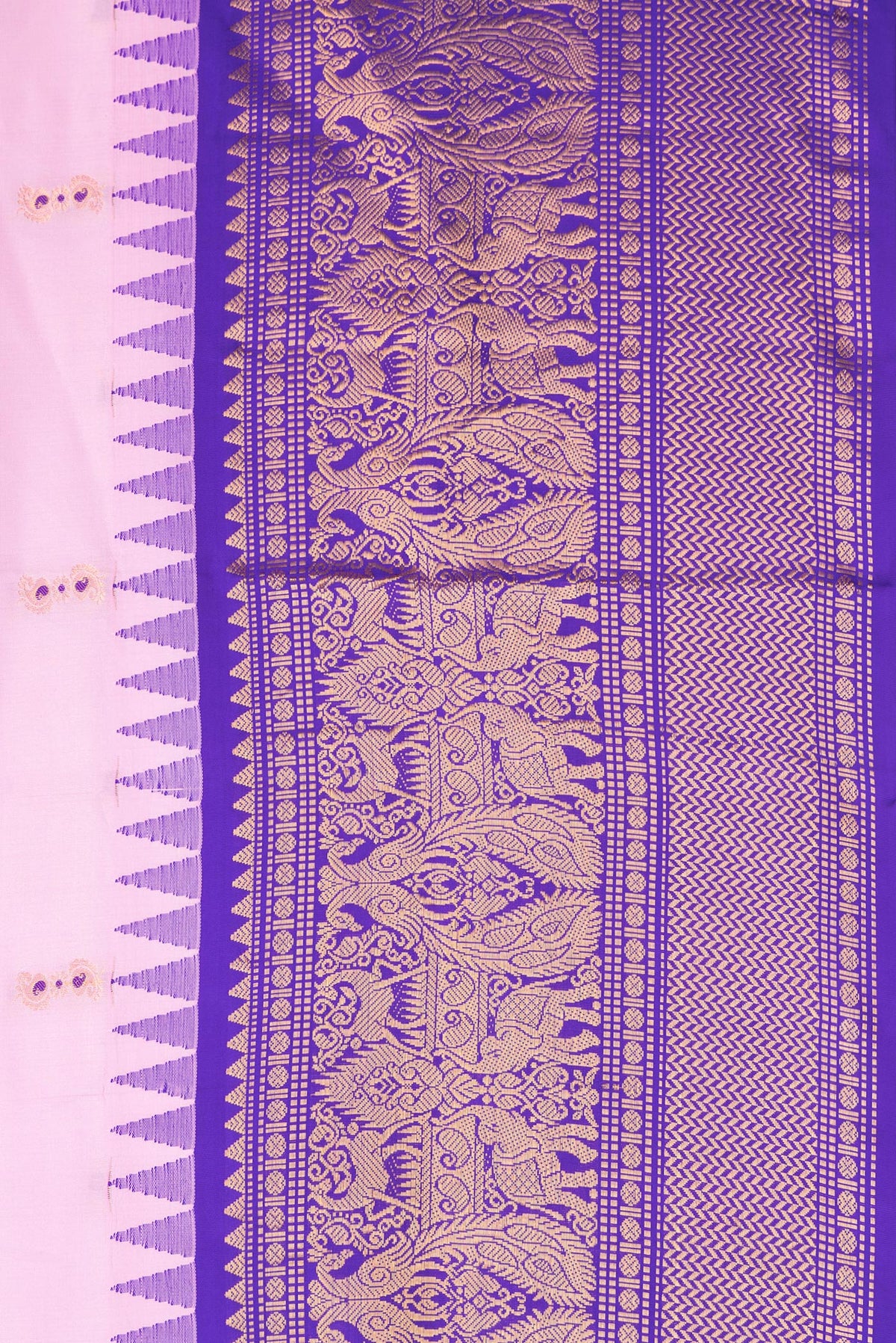 Border image of Pure Silk Rose pink Dual Tone Soft Saree with Zari And Thread Butta on the body and Fancy Border. 