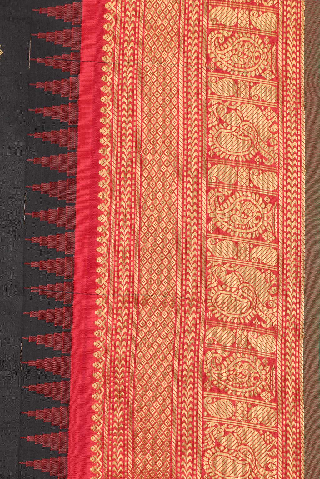 Border image of Pure Silk Black Dual Tone Soft Saree with Zari And Thread Butta on the body and Fancy Border. 