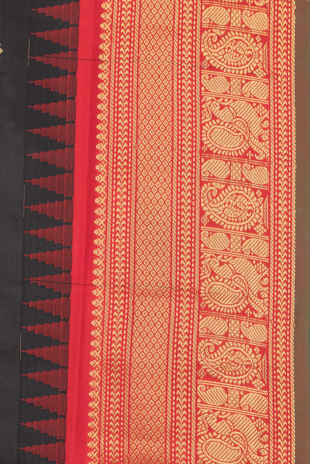 Border image of Pure Silk Black Dual Tone Soft Saree with Zari And Thread Butta on the body and Fancy Border. 