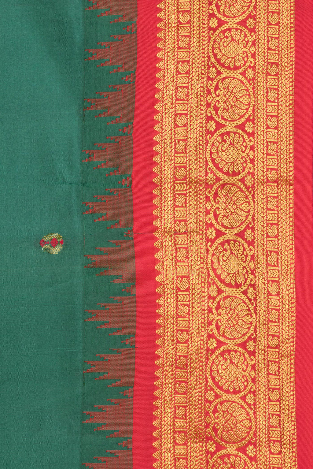 Border image of Pure Silk Bottle Green Dual Tone Soft Saree with Zari And Thread Butta on the body and Fancy Border. 