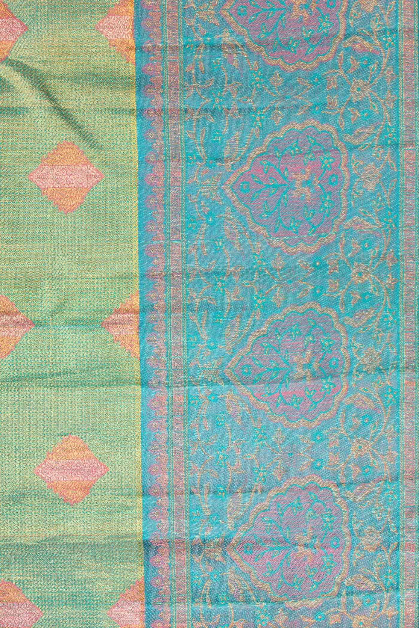 Border image of Green Dual Tone Kanjivaram Tissue Silk Saree with Zari Brocade on the body and Fancy Border. 