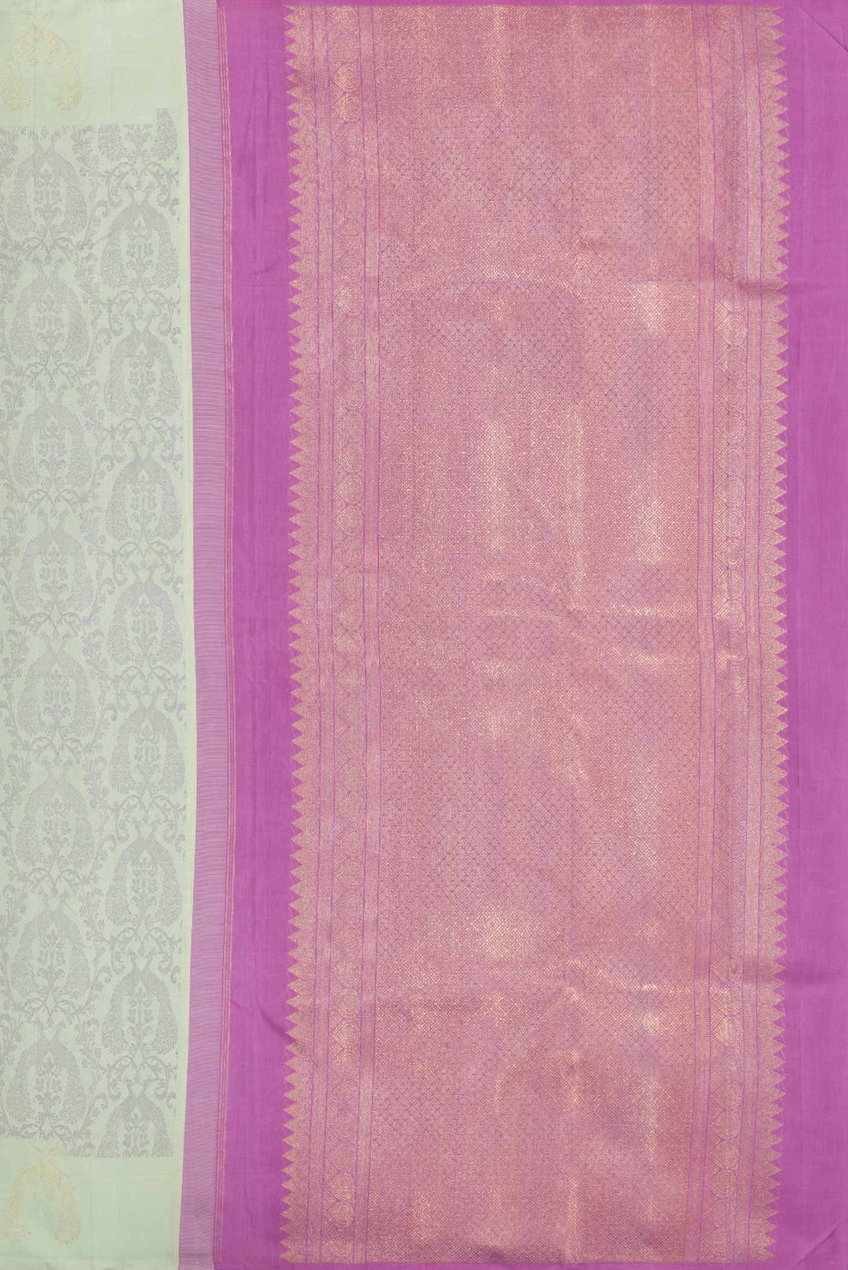 Close up image of the pallu of Pista Green Dual Tone Kanchipuram Silk Saree with Jacquard design on the body and Fancy Border