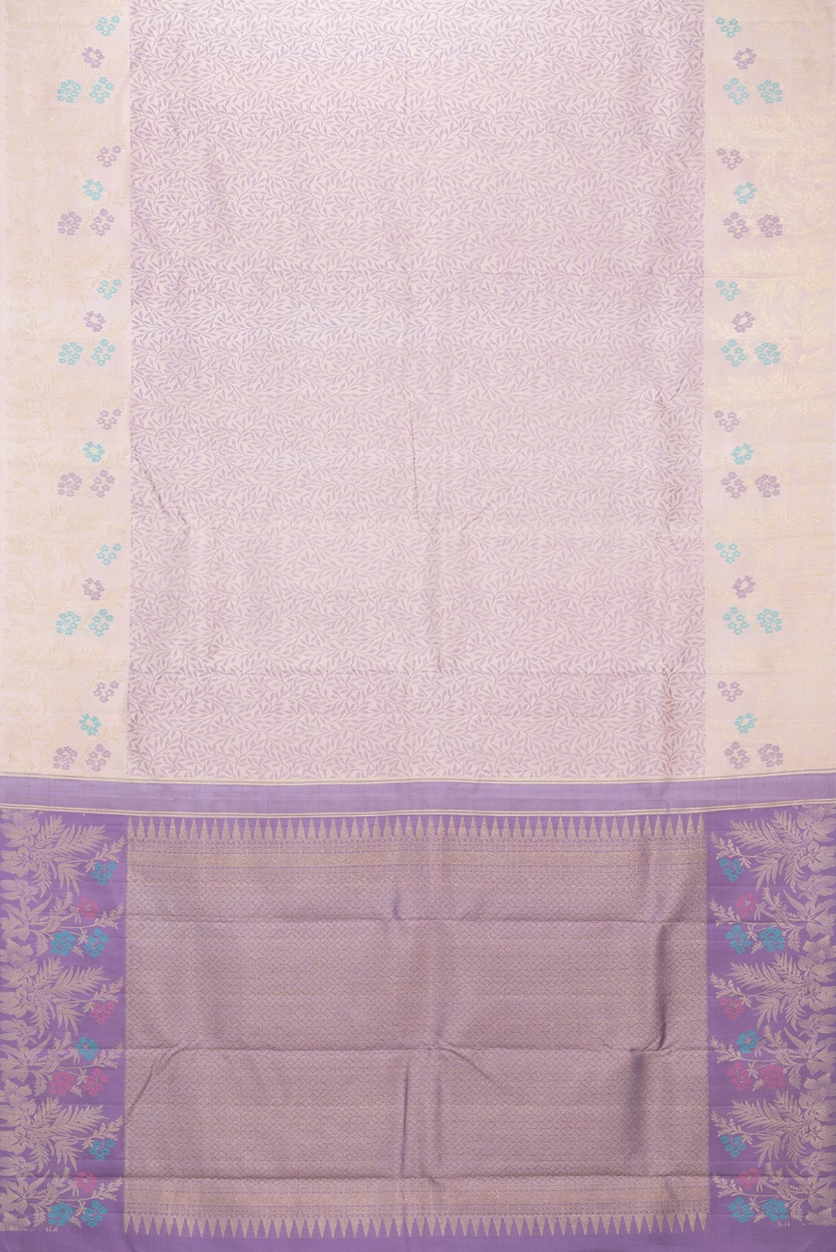 Flat view of Pure Silk Golden Peach Kanchipuram Saree with Jacquard design on the body and Fancy Border. 
