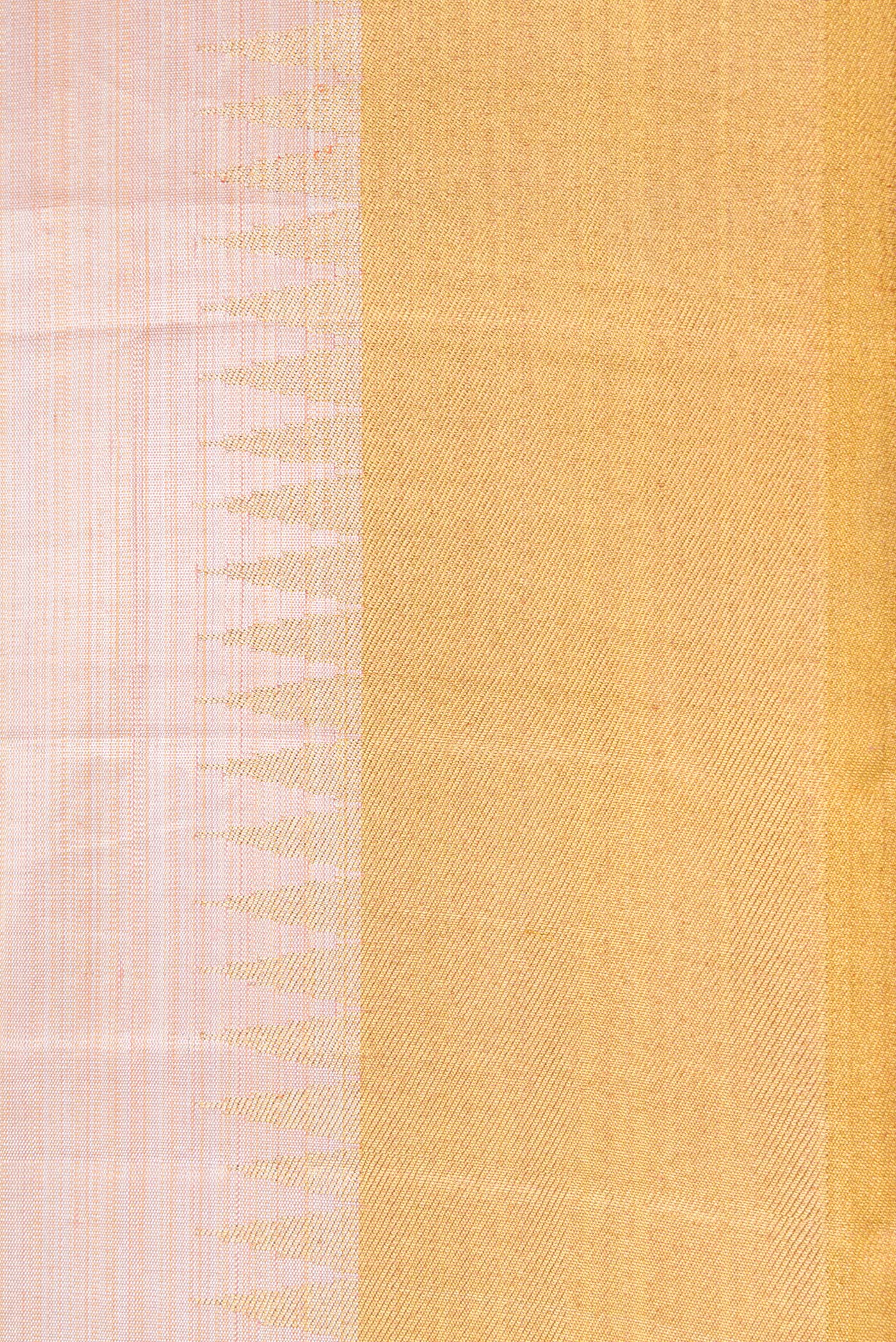 Border image of Rose Gold Dual Tone Kanjivaram Tissue Silk Saree with Plain Body and Temple Border. 