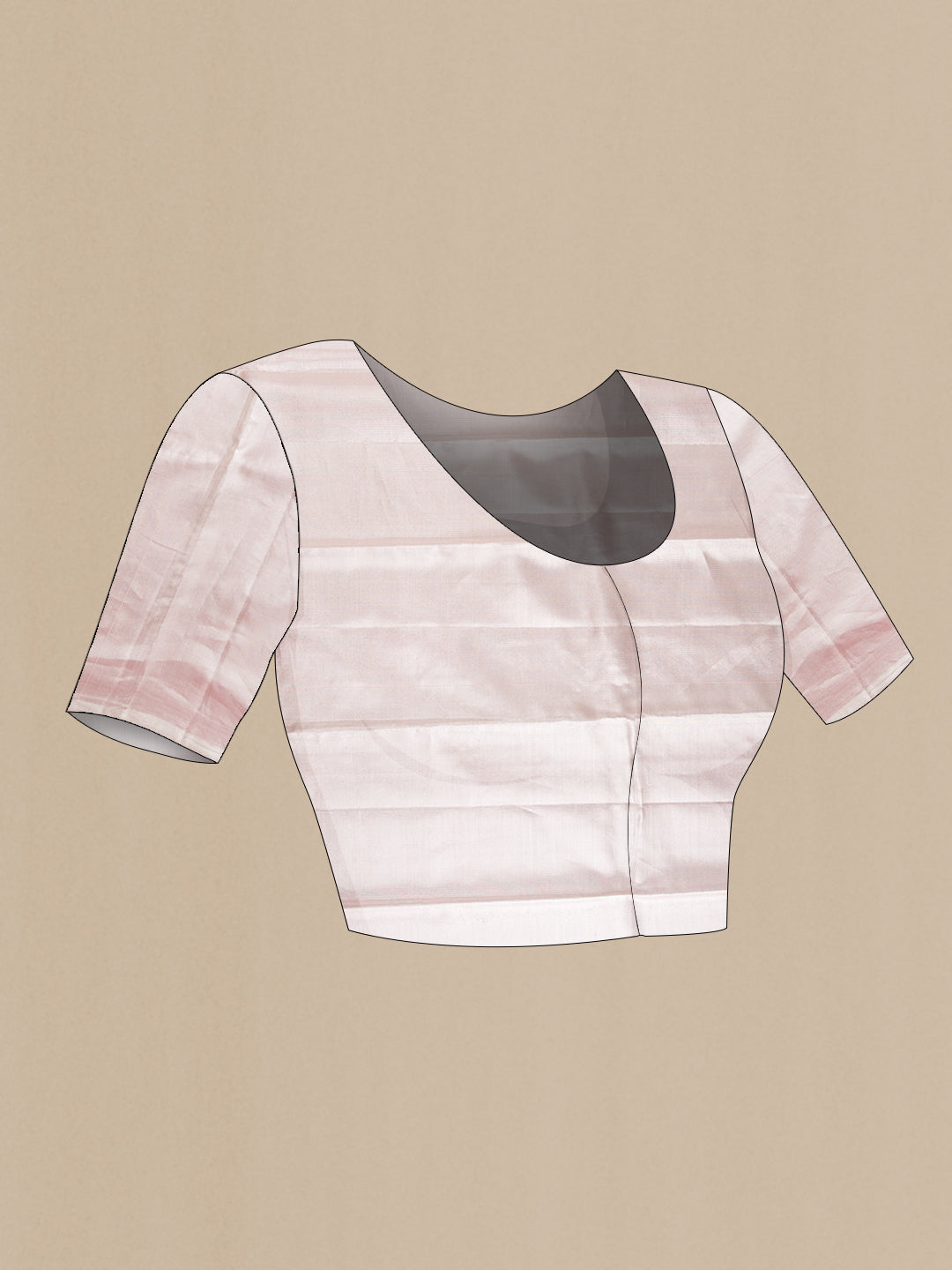 Close up image of the blouse of Rose Gold Dual Tone Kanjivaram Tissue Silk Saree with Zari Brocade on the body and Zari Border. 