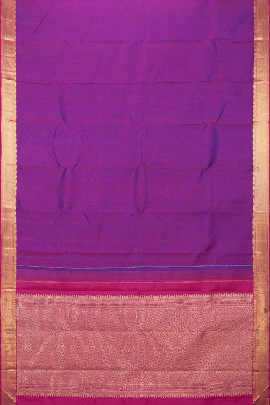 Flat view of Purple Dual Tone Kanchipuram Saree with Jacquard design on the body and Zari Border