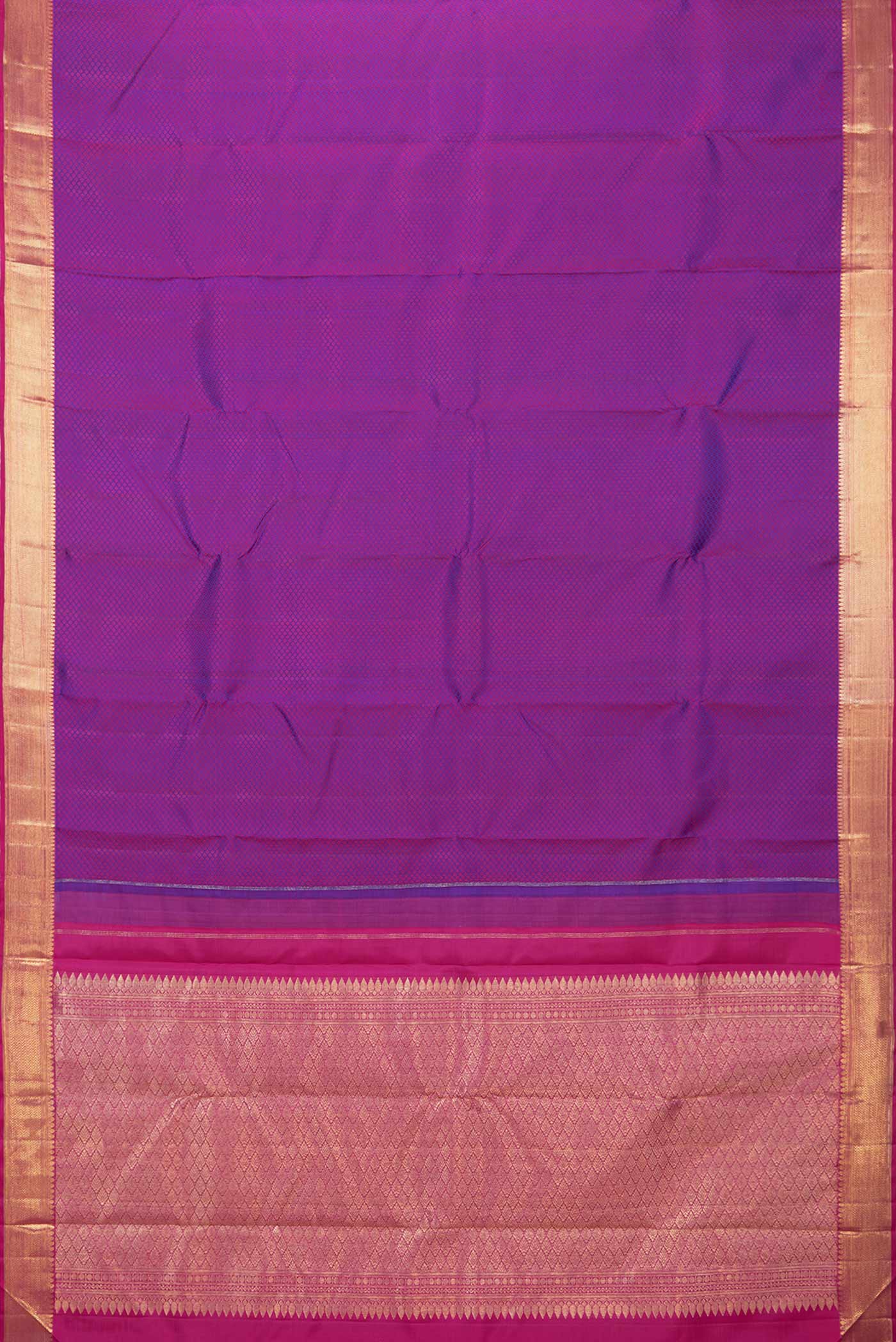 Flat view of Purple Dual Tone Kanchipuram Saree with Jacquard design on the body and Zari Border
