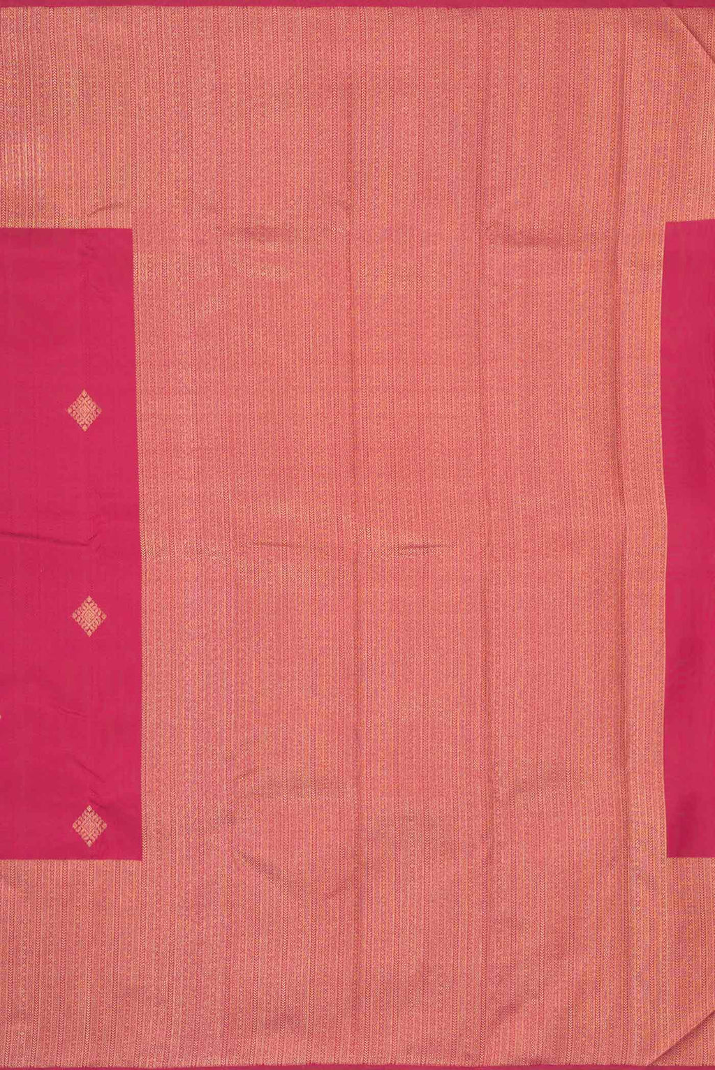 Close up image of the pallu of Pure Silk Pure Zari Pink Dual Tone Kanchipuram Saree with Jacquard With Zari Butta on the body and Zari Border