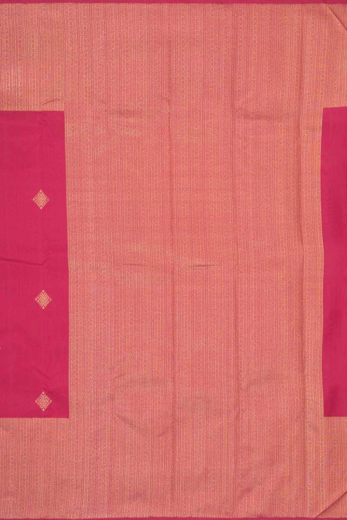 Close up image of the pallu of Pure Silk Pure Zari Pink Dual Tone Kanchipuram Saree with Jacquard With Zari Butta on the body and Zari Border