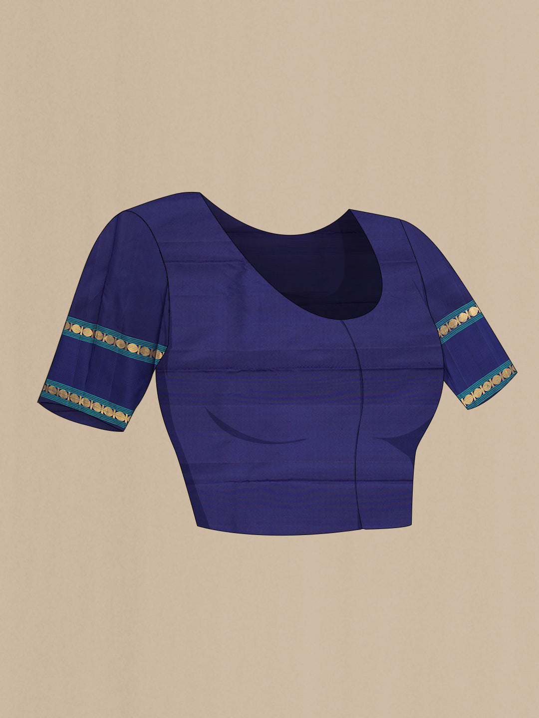 Close up image of the blouse of Sea Green Dual Tone Kanchipuram Silk Saree with Checked design on the body and Zari And Thread Border