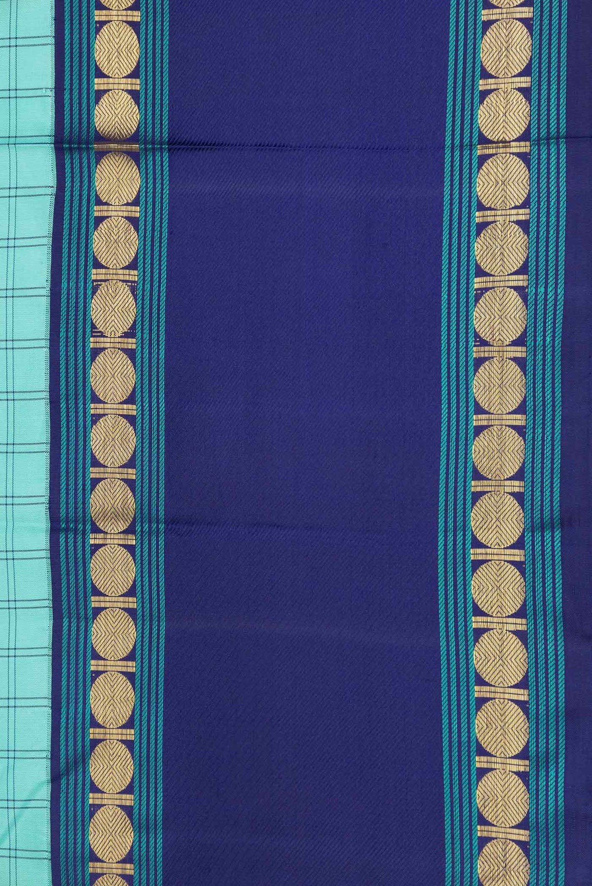 Border image of Sea Green Dual Tone Kanchipuram Silk Saree with Checked design on the body and Zari And Thread Border