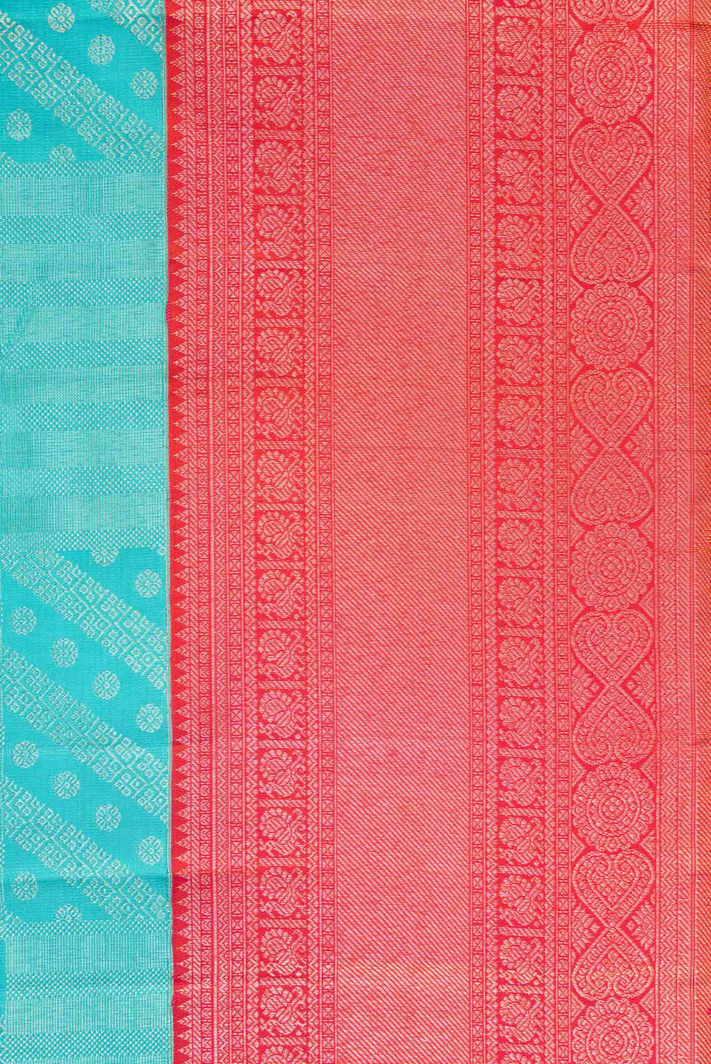 Border image of Sky Blue Dual Tone Kanchipuram Silk Saree with Zari Brocade on the body and Zari Border. 