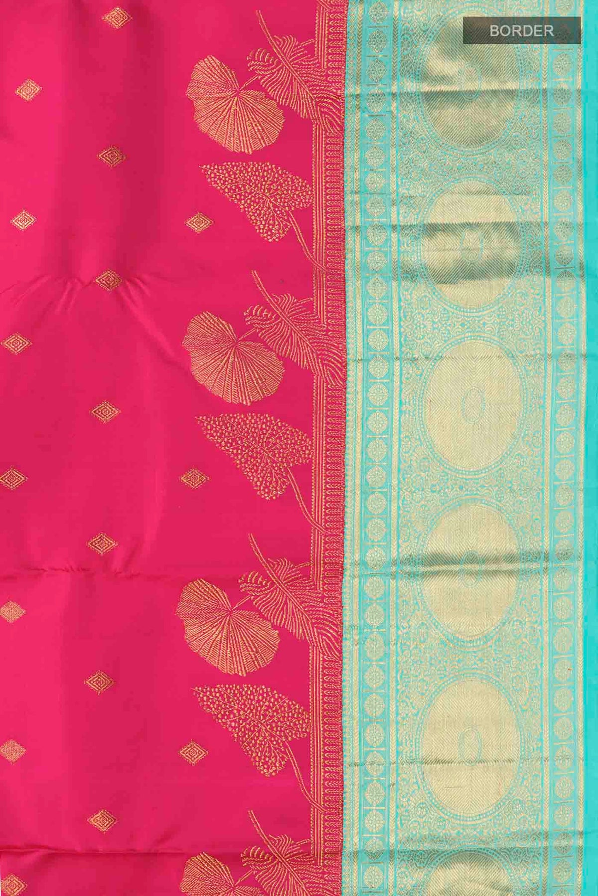 Border image of Pink Kanchipuram Silk Saree with Zari Butta on the body and Zari Border