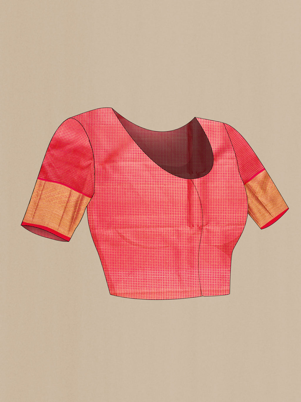 Close up image of the blouse of Pink Dual Tone Kanchipuram Silk Saree with Zari Brocade on the body and Zari Border. 
