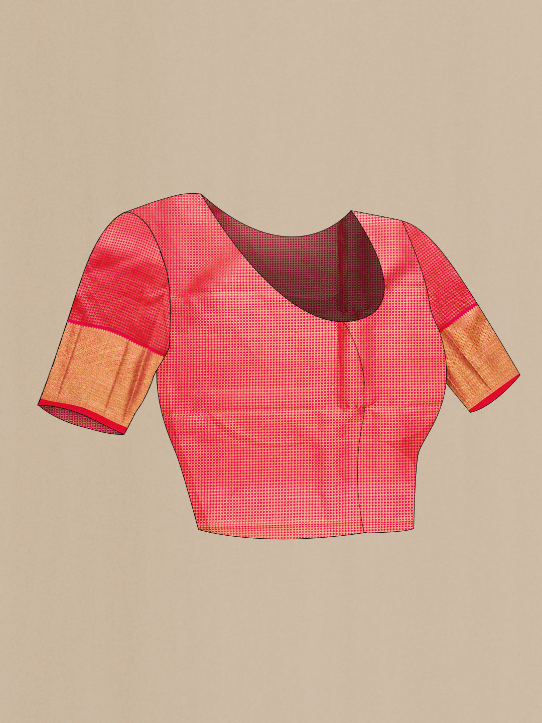 Close up image of the blouse of Pink Dual Tone Kanchipuram Silk Saree with Zari Brocade on the body and Zari Border. 