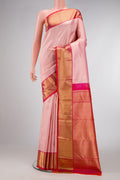 Pink Dual Tone Kanchipuram Silk Saree with Zari Brocade on the body and Zari Border.  displayed on a mannequin