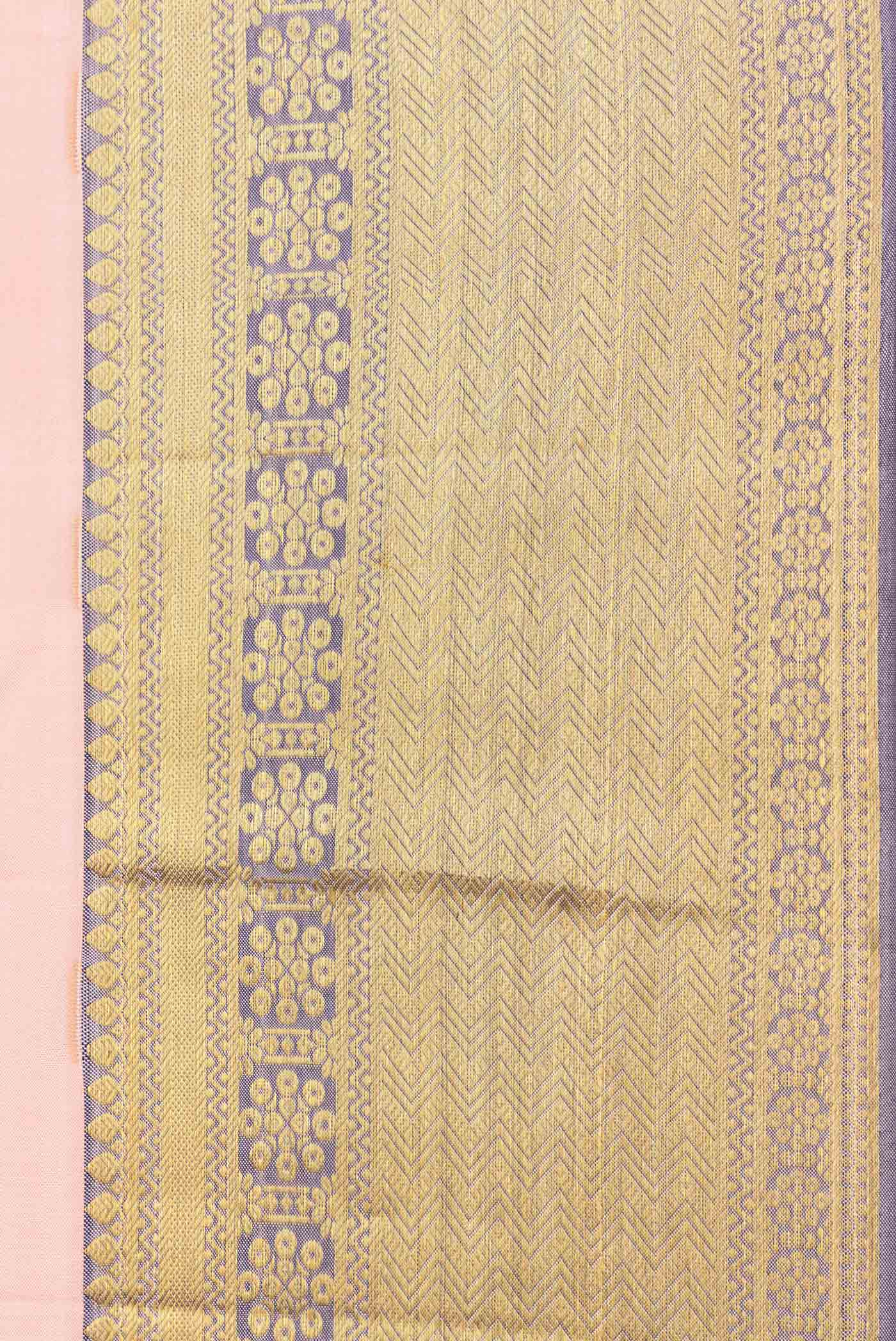 Border image of Golden Peach Dual Tone Kanjivaram Saree with Zari Butta on the body and Zari Border. 