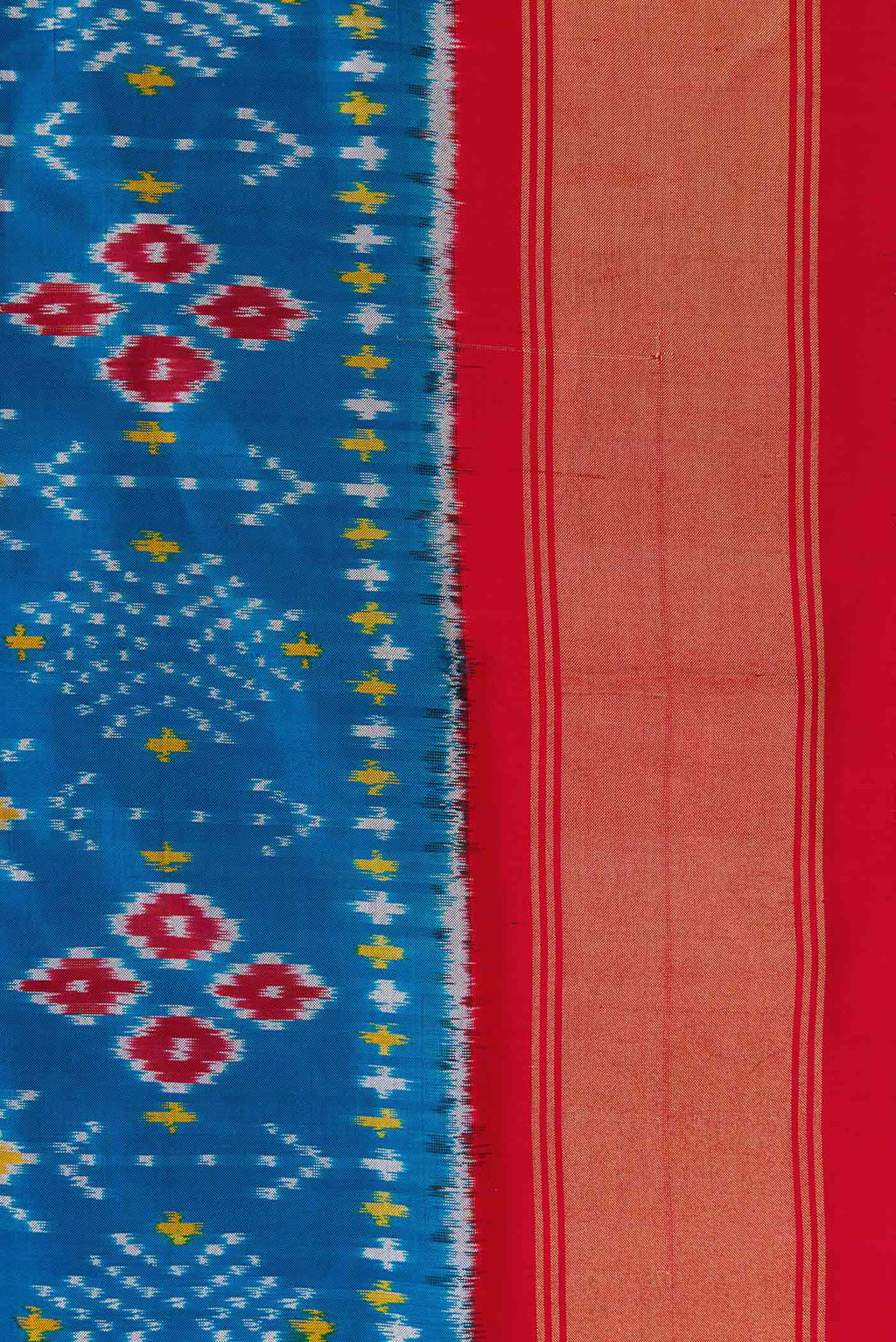 Border image of Blue Pochampally Silk Saree with Pure Ikat on the body and Zari Border