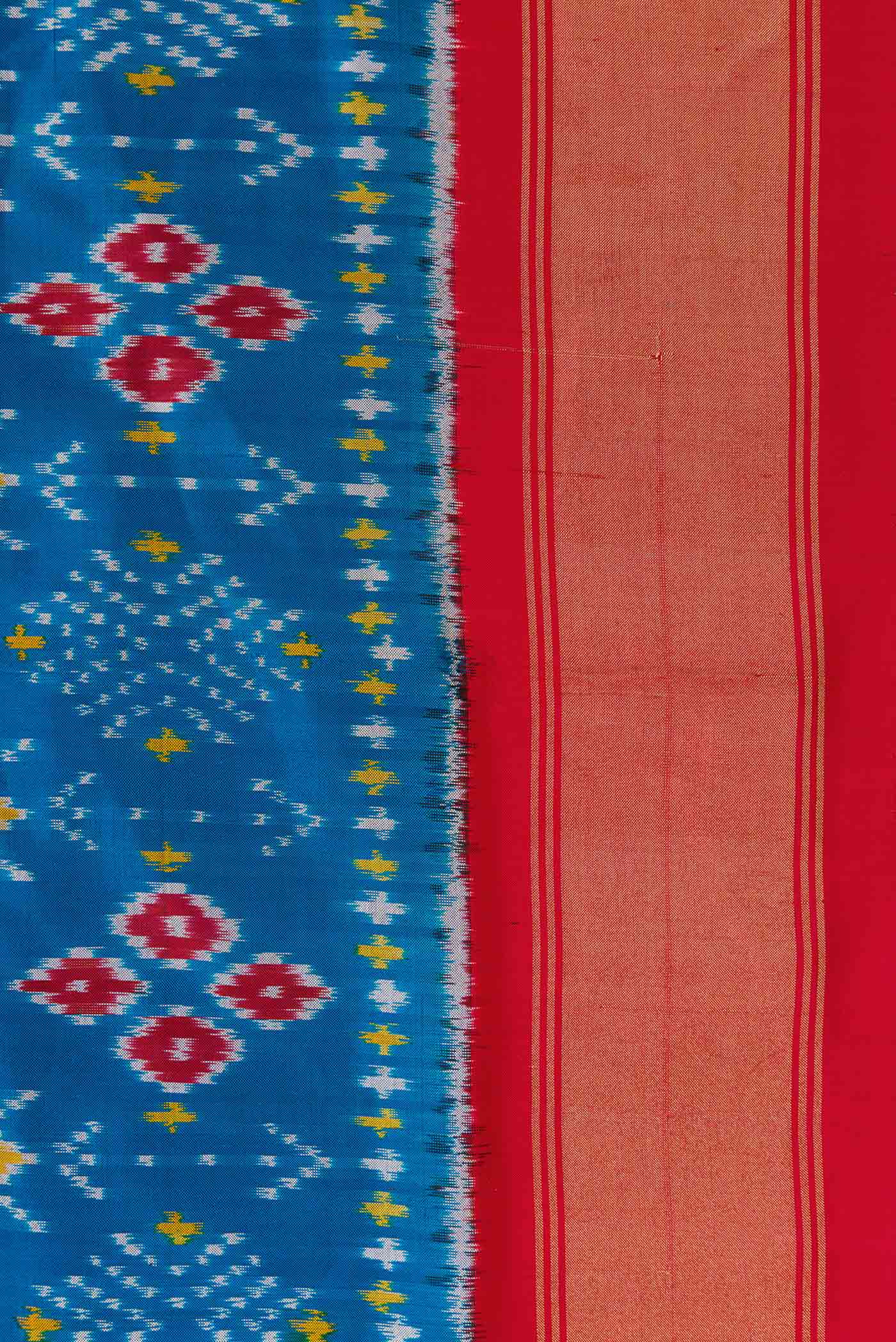Border image of Blue Pochampally Silk Saree with Pure Ikat on the body and Zari Border