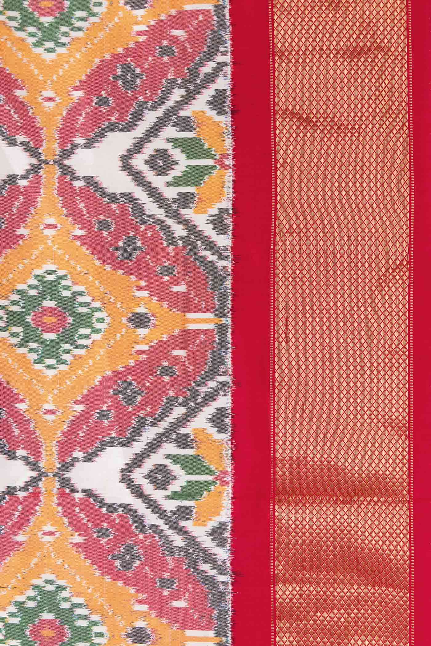 Border image of Off White Pochampally Silk Saree with Pure Ikat on the body and Zari Border