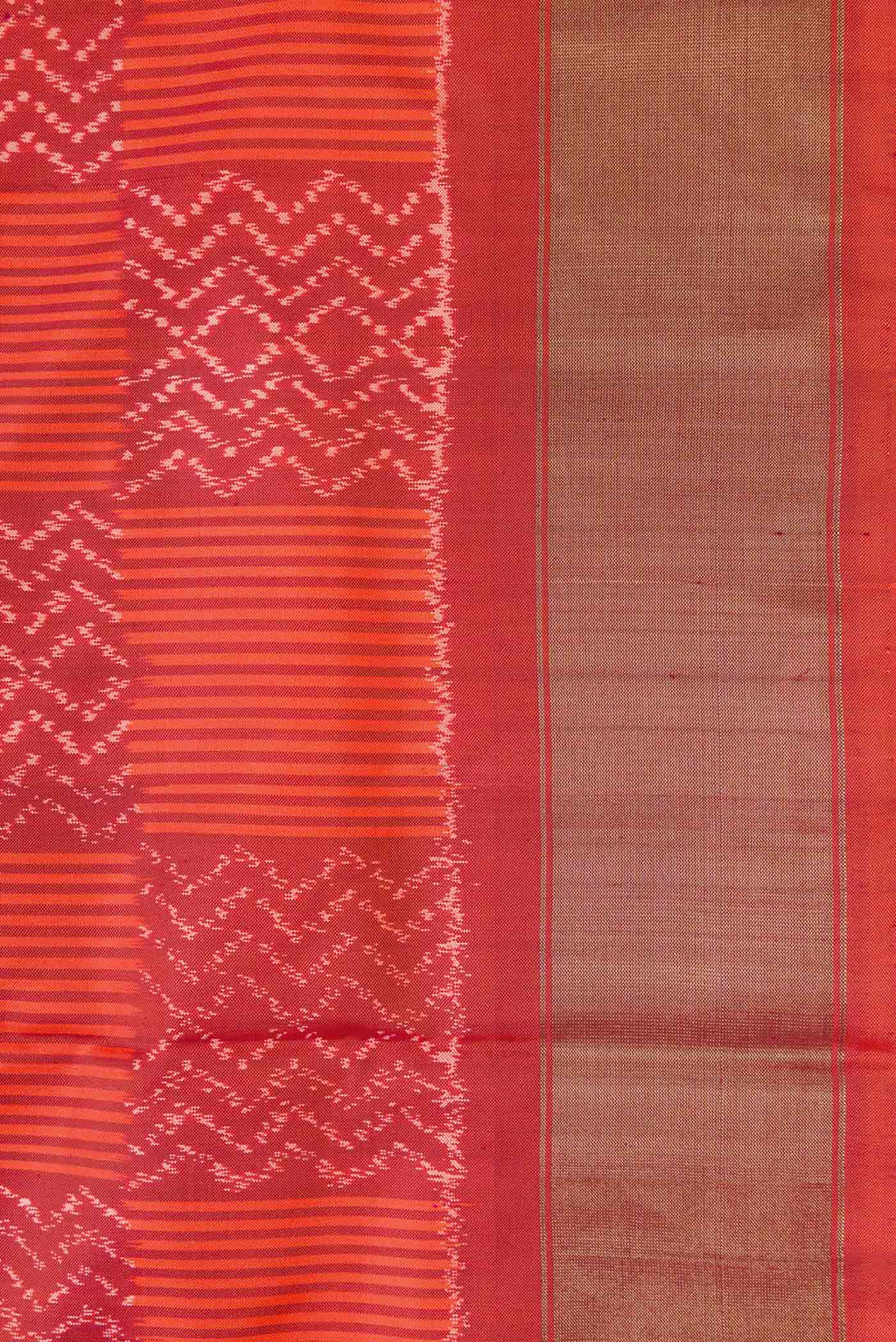 Border image of Orange Pochampally Silk Saree with Pure Ikat on the body and Zari Border