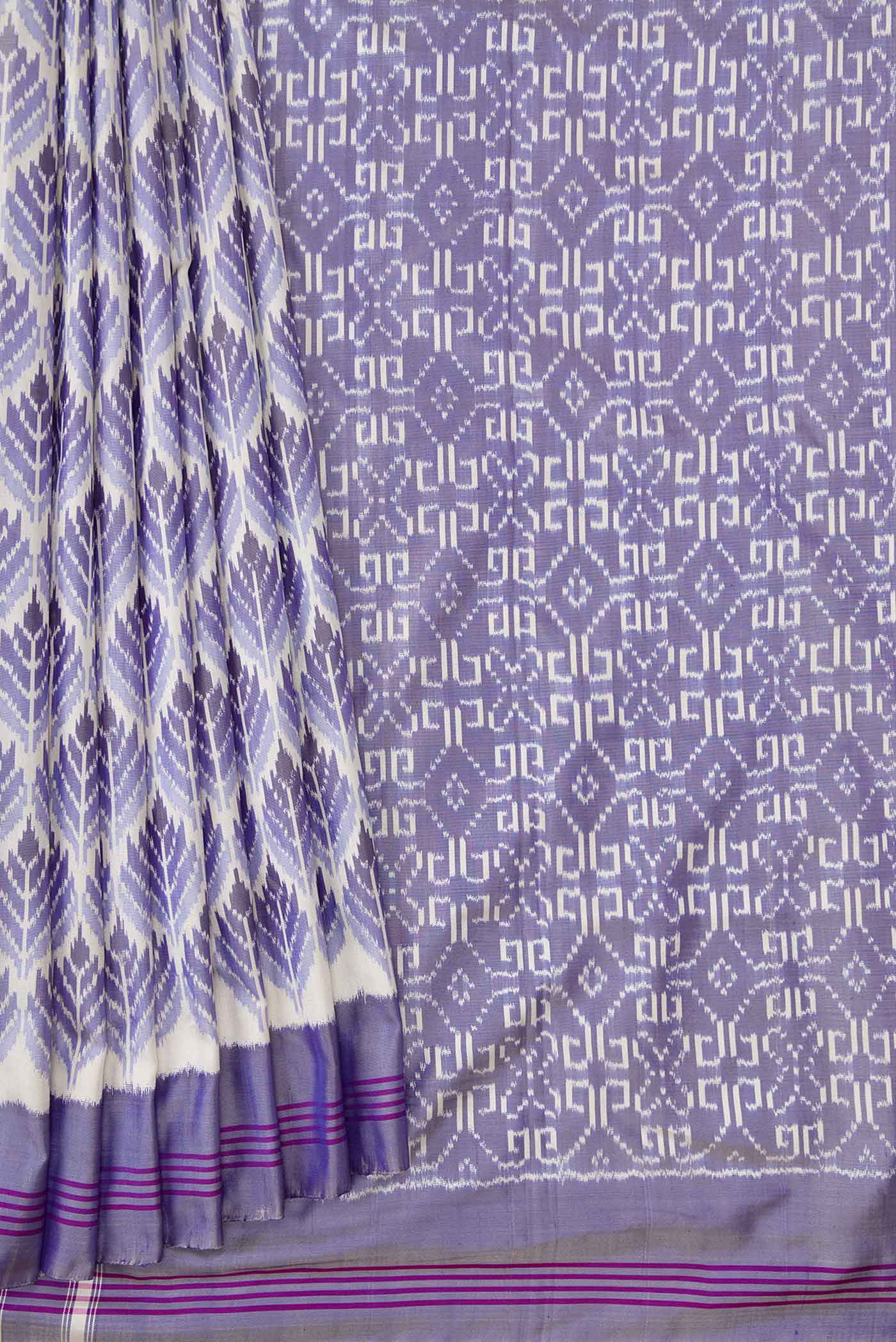 Pleats and pallu of Multi Color Pochampally Silk Saree with Pure Ikat on the body and Plain Border