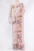 Rose Gold Dual Tone Mysore Crepe Saree with Printed design on the body and Printed Border.  displayed on a mannequin
