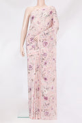 Rose Gold Crepe Saree with Floral Print on the body and Without Border.  displayed on a mannequin