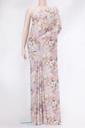 Lavender Dual Tone Mysore Crepe Saree with Printed design on the body and Plain Border.  displayed on a mannequin