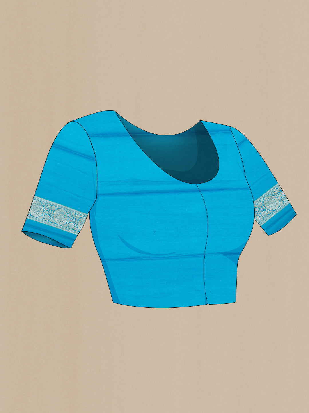 Close up image of the blouse of Sea Green Banarasi Georgette Saree with Zari Brocade on the body and Zari Border. 