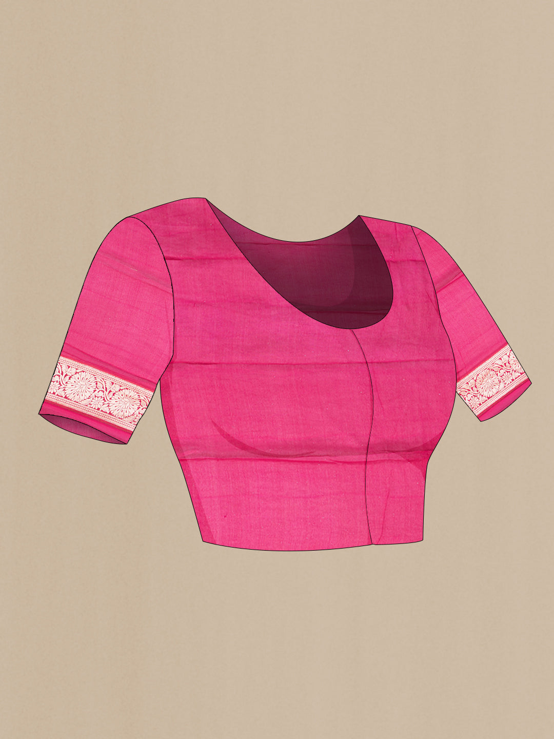 Close up image of the blouse of Pink Dual Tone Mysore Georgette Saree with Zari Brocade on the body and Thread Border. 