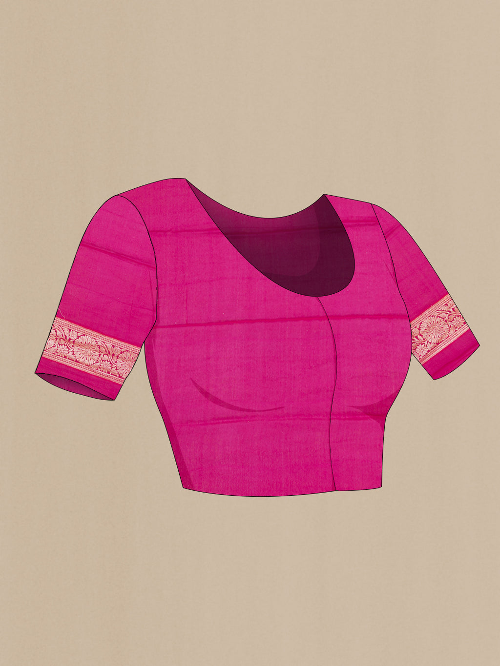 Close up image of the blouse of Red Banarasi Georgette Saree with Zari Brocade on the body and Zari Border. 