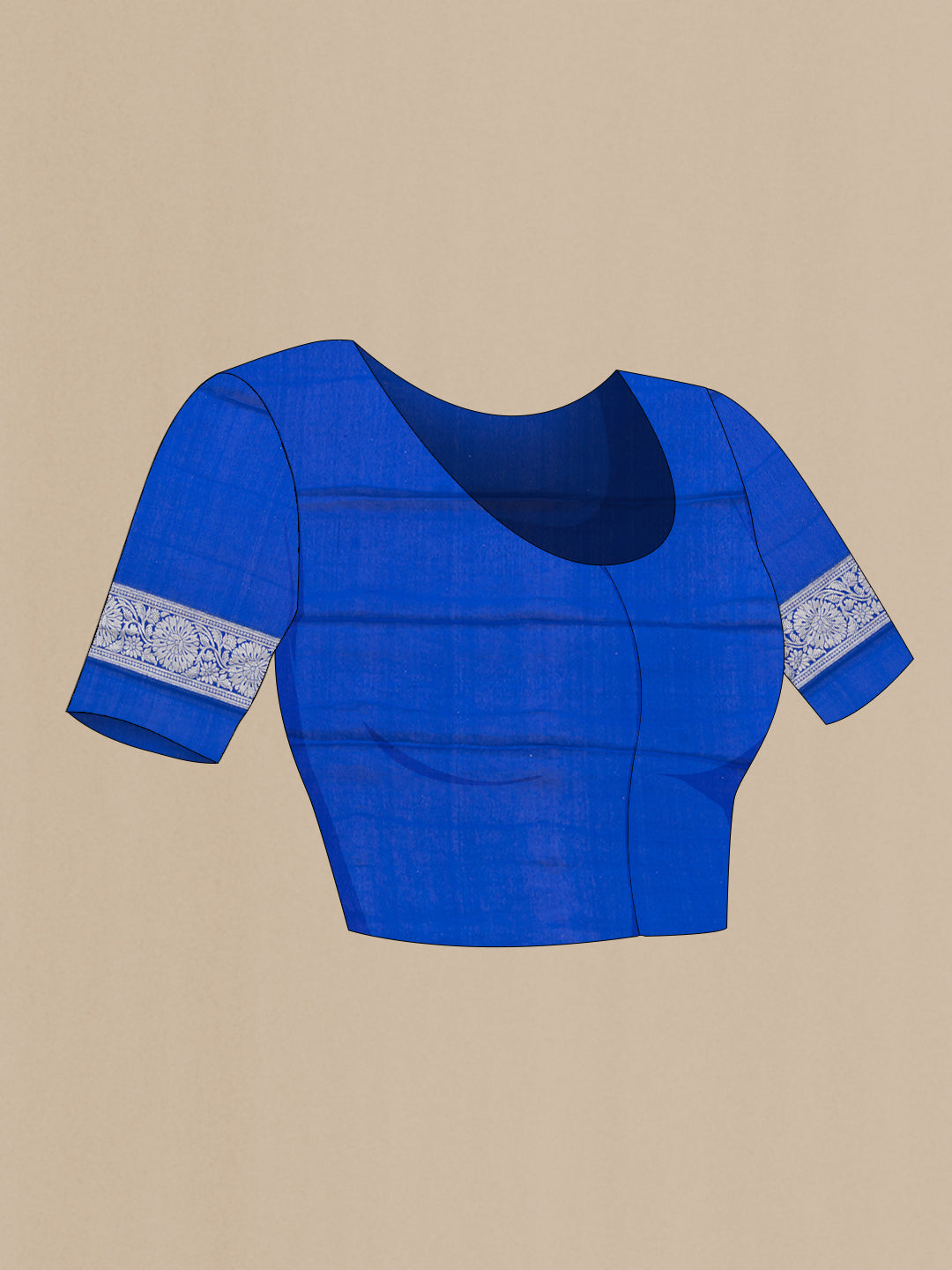 Close up image of the blouse of Sky Blue Banarasi Georgette Saree with Zari Brocade on the body and Zari Border. 