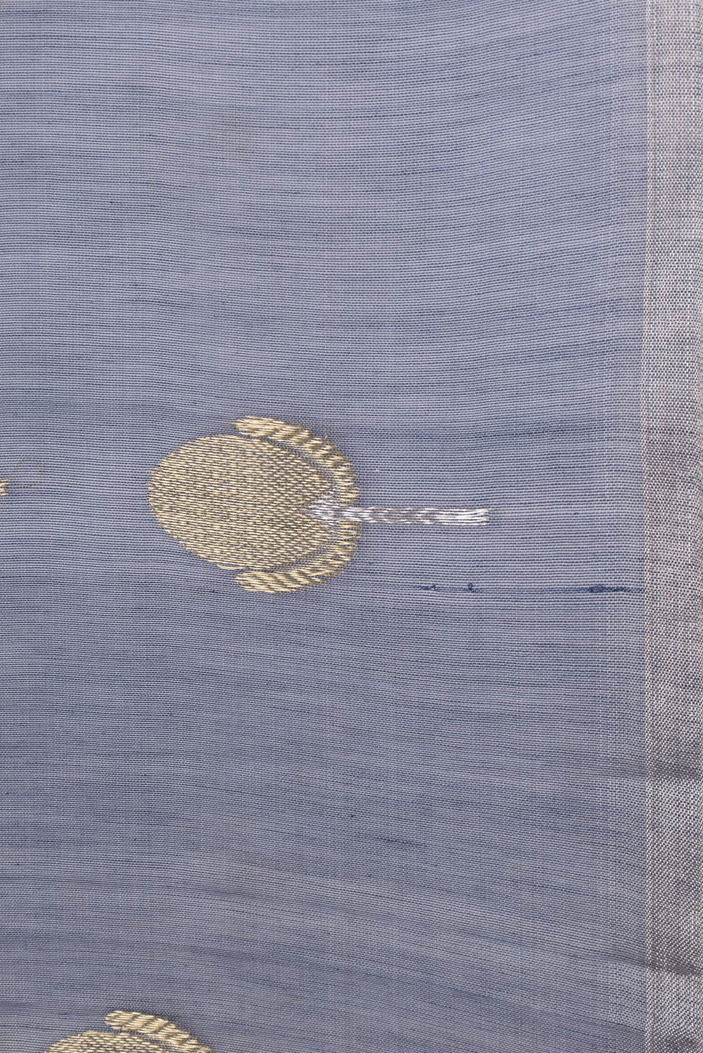 Border image of Grey Dual Tone Organza Silk Saree with Zari Butta on the body and Zari Border. 