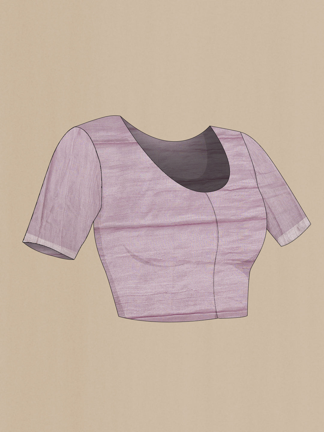 Close up image of the blouse of Lavender Dual Tone Organza Silk Saree with Zari Brocade on the body and Zari Border. 