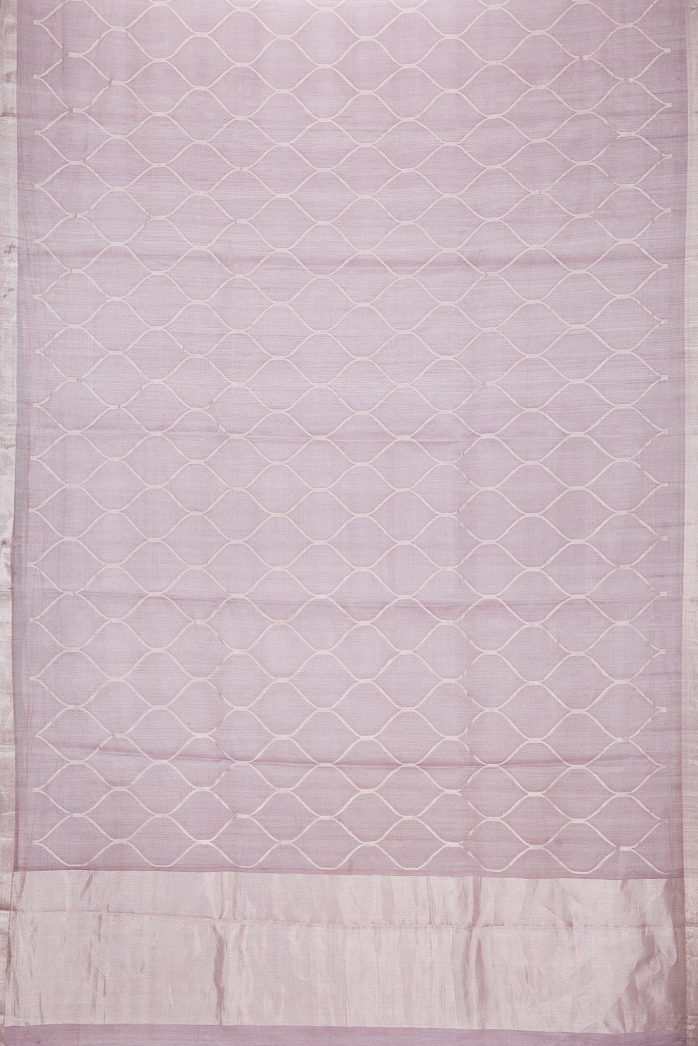 Flat view of Lavender Dual Tone Organza Silk Saree with Zari Brocade on the body and Zari Border. 
